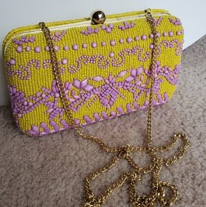 Yellow Lavender Beaded Clutch